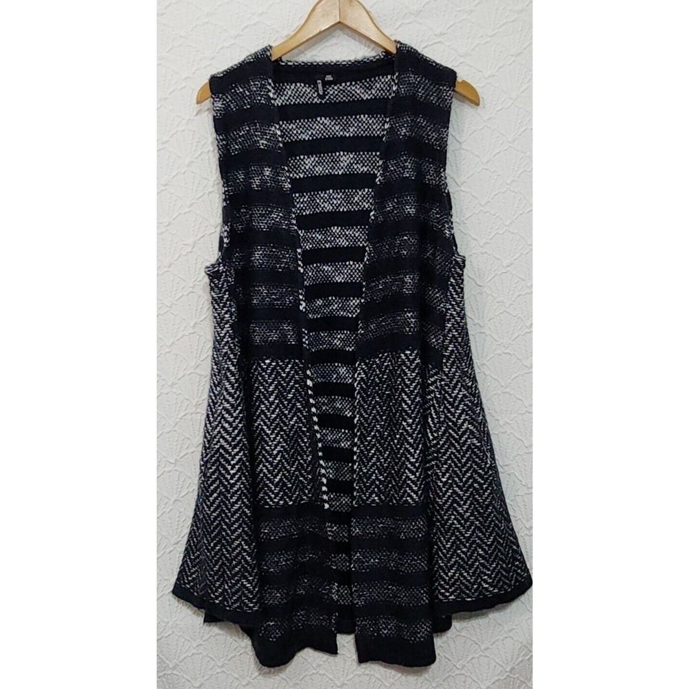 Ethyl Knit Vest Women XL Navy White Striped Chevron Longline XG18118